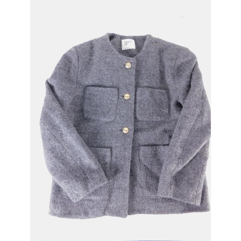 8 Seconds Jacket Womens Large Gray Wool Blend Collarless Button Front Lined